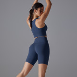 Tight Fit Solid Sports Bra Yoga Shorts Set