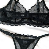 Sexy Lace Mesh Thin Summer Steel Ring Bra Thong Two Piece Lingerie Set