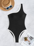 Women Solid Sexy One Shoulder Design One-Piece Swimwear