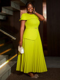 Plus Size Cape Sleeve Elegant Pleated Cocktail Dress