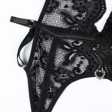 Crystal Heart Hollow Lace Sexy Three Piece Lingerie Set