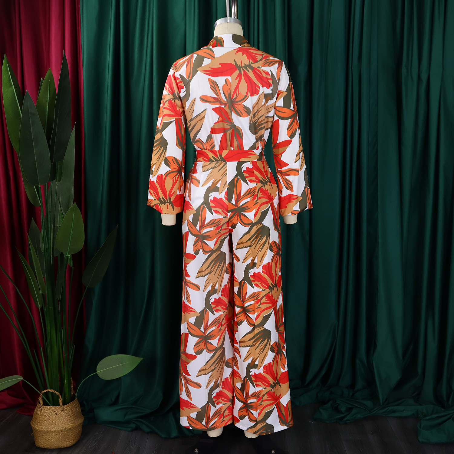 Autumn Spring Printed Long Sleeve Shirt Wide-Leg Pants Two Piece Set