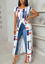 Casual Printed Short Sleeve slit Dress Casual Printed Short Sleeve slit Dress