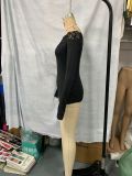 Women lace Off Shoulder sexy black long sleeve Top
