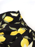 Plus Size Women's Summer Lemon Print High Waist Casual Midi Dress