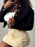 Women's Solid Button Sexy Denim Jacket