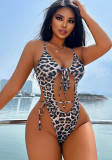 Women Sexy Swimwear  Leopard Print Lace Holidays One-Piece Swimwear