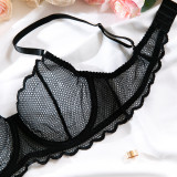Sexy Lace Mesh Thin Summer Steel Ring Bra Thong Two Piece Lingerie Set