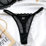 Sexy Lace Mesh Thin Summer Steel Ring Bra Thong Two Piece Lingerie Set