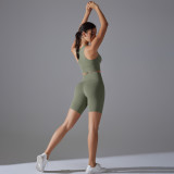 Tight Fit Solid Sports Bra Yoga Shorts Set