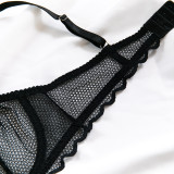 Sexy Lace Mesh Thin Summer Steel Ring Bra Thong Two Piece Lingerie Set