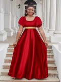 Luxury Satin U Neck Dress Elegant Plus Size Evening Gown