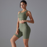 Tight Fit Solid Sports Bra Yoga Shorts Set