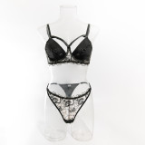 Sexy bra gathered underwire embroidered bra Thong temptation two piece set