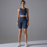 Tight Fit Solid Sports Bra Yoga Shorts Set