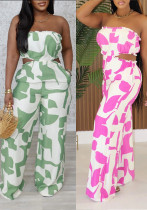 Women Elegant Strapless Printed Wide-leg Jumpsuit Women Elegant Strapless Printed Wide-leg Jumpsuit