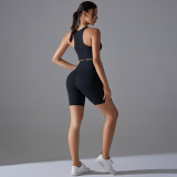 Tight Fit Solid Sports Bra Yoga Shorts Set