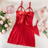 Sexy Satin Bow See Through Lace Nightdress