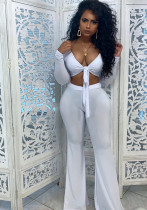 Sexy Elastic Casual Bell Bottom Trousers Low-Cut lace-up top set Sexy Elastic Casual Bell Bottom Trousers Low-Cut lace-up top set