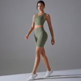 Tight Fit Solid Sports Bra Yoga Shorts Set