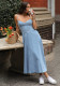 Spring Summer Strap V Neck Denim Long Dress