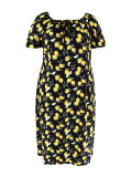 Plus Size Women's Summer Lemon Print High Waist Casual Midi Dress