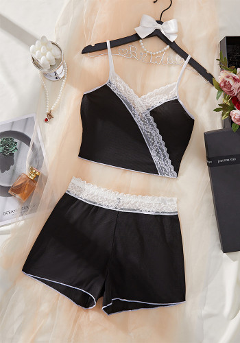 High End Lace Strap Sexy Sleepwear Two Piece Set