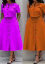 Elegant Solid Short Sleeve Spring Casual Two Piece Skirt Set Elegant Solid Short Sleeve Spring Casual Two Piece Skirt Set