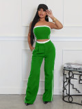 Summer Fashion Strapless Top Wide Leg Loose Pants Set