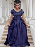 Luxury Off Shoulder Short Sleeve High Waist Maxi Dress Elegant Plus Size Evening Gown