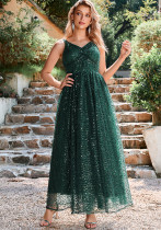 Spring Women's V Neck Sleeveless Strap Midi Dress Elegant Evening Gown