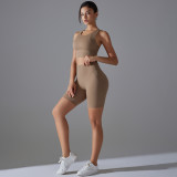 Tight Fit Solid Sports Bra Yoga Shorts Set