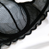 Sexy Lace Mesh Thin Summer Steel Ring Bra Thong Two Piece Lingerie Set