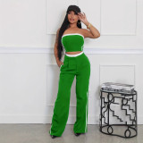 Summer Fashion Strapless Top Wide Leg Loose Pants Set