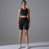Tight Fit Solid Sports Bra Yoga Shorts Set