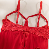 Sexy Satin Bow See Through Lace Nightdress