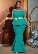 Plus Size Elegant Mesh Ruffle Fishtail Slim Waist Party Dress