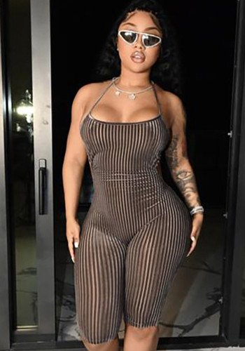 Spring Sexy Halter Neck Backless Short Jumpsuit