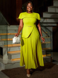 Plus Size Cape Sleeve Elegant Pleated Cocktail Dress