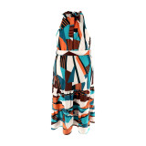 Spring Summer Plus Size Sleeveless Strap Printed Loose Casual Dress for Women
