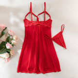 Sexy Satin Bow See Through Lace Nightdress