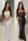 Women Sexy Strapless Satin Patchwork Sequin Fishtail Dress