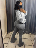 Twist Strip Hoodie Bell Bottom Pants Patchwork Two Piece Set
