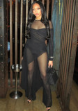 Spring Summer Round Neck Mesh See Through Irregular Zipper Pants Set