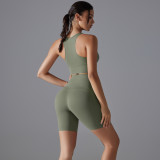 Tight Fit Solid Sports Bra Yoga Shorts Set