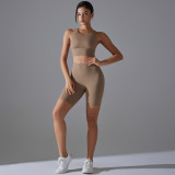 Tight Fit Solid Sports Bra Yoga Shorts Set