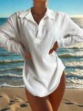 Turndown Collar Long Sleeve Irregular Beach Cover Up