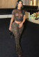 Leopard Print Short Sleeve Fashion Two Piece pants Set