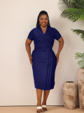 Elegant Plus Siz Office Chic V Neck Slim Fit Pencil Midi Dress