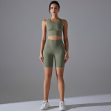 Tight Fit Solid Sports Bra Yoga Shorts Set